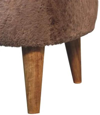 Mocha Faux Fur Upholstered Solid Wood Square Stool