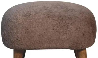 Mocha Faux Fur Upholstered Solid Wood Square Stool