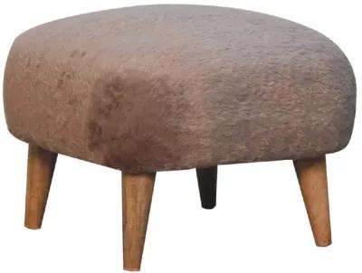 Mocha Faux Fur Upholstered Solid Wood Square Stool