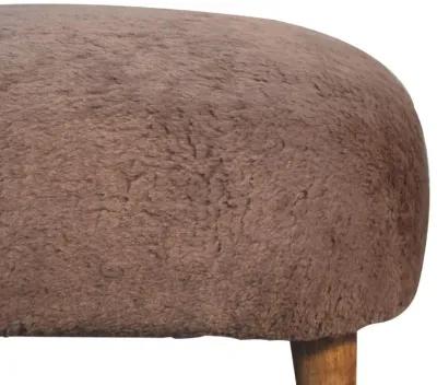 Mocha Faux Fur Upholstered Solid Wood Square Stool