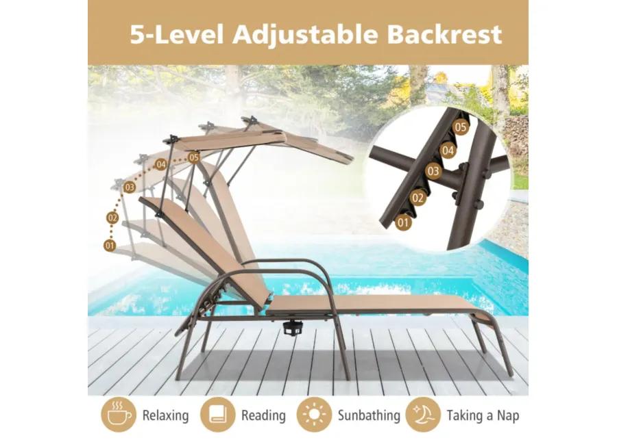 Hivvago Patio Heavy-Duty 5-Level Adjustable Chaise Lounge Chair-Brown