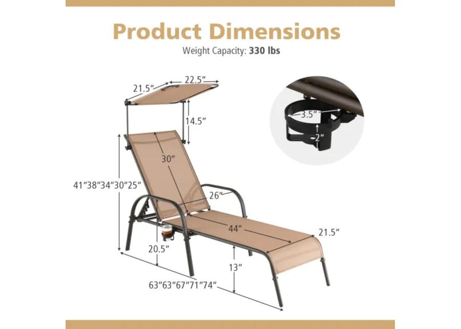 Hivvago Patio Heavy-Duty 5-Level Adjustable Chaise Lounge Chair-Brown