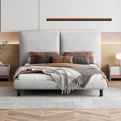 Merax Upholstered Platform Bed with Two Large Headrests