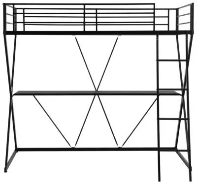 Twin Size Loft Bed With Desk, Ladder And Full-Length Guardrails, X-Shaped Frame