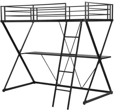 Twin Size Loft Bed With Desk, Ladder And Full-Length Guardrails, X-Shaped Frame