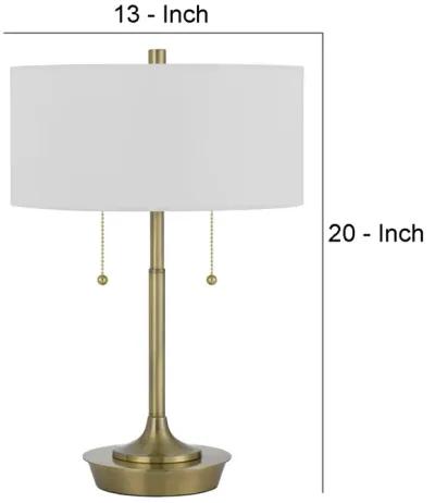 20 Inch Metal Table Lamp with Pull Chain Switch, Brass-Benzara