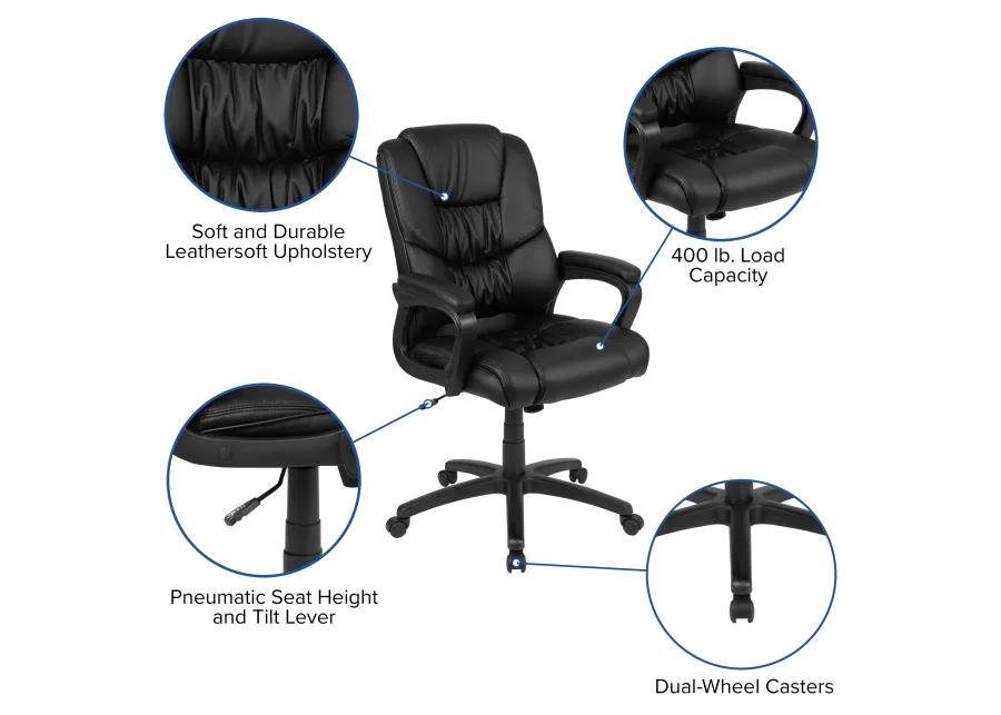 Flash Fundamentals Big & Tall 400 lb. Rated Black LeatherSoft Swivel Office Chair with Padded Arms