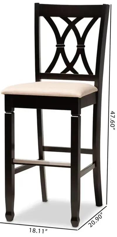 Grey Fabric Upholstered and Espresso Brown Finished Wood 2-Piece Bar Stool Set