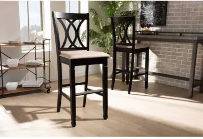 Grey Fabric Upholstered and Espresso Brown Finished Wood 2-Piece Bar Stool Set