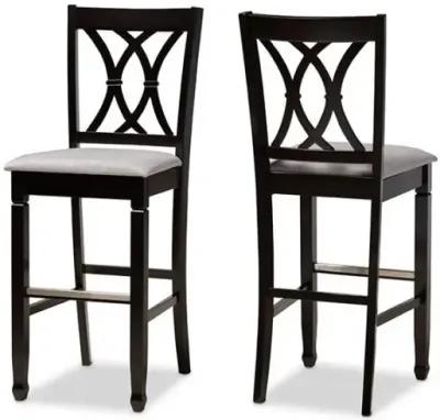 Grey Fabric Upholstered and Espresso Brown Finished Wood 2-Piece Bar Stool Set