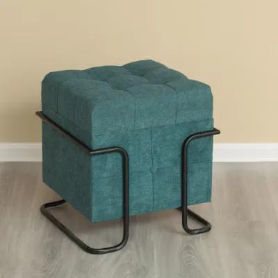 Square Fabric Storage Ottoman with Black Metal Frame, Yellow