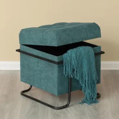 Square Fabric Storage Ottoman with Black Metal Frame, Yellow