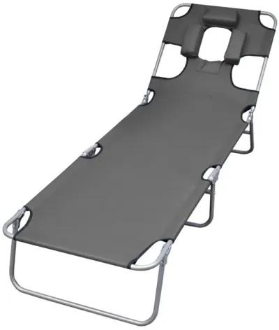 vidaXL Foldable Sunlounger with Head Cushion Adjustable Backrest Gray