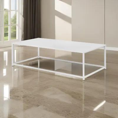 Eme 48 Inch  Coffee Table, Rectangular Tabletop, Modern White Metal Frame - Benzara