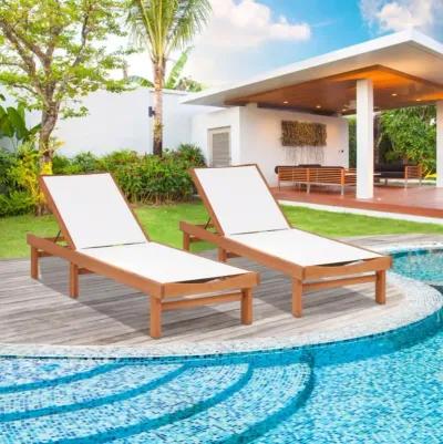 Hivvago Outdoor Wood Chaise Lounge Chair with 5-Postion Adjustable Back