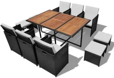 vidaXL 11 Piece Outdoor Dining Set Poly Rattan and Acacia Wood Black