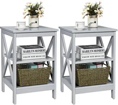 3-Tier X-Design Nightstands with Storage Shelves for Living Room Bedroom-Set of 2