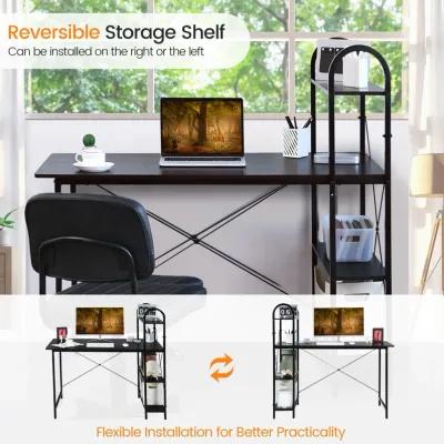 Costway Reversible Computer Desk Study Workstation Home Office 4-tier Bookshelf