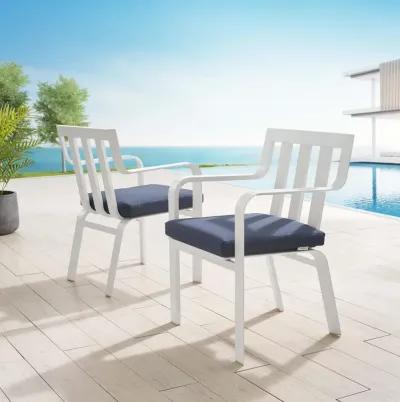 Modway Baxley 32" Modern Fabric Outdoor Patio Armchair in White/Navy (Set of 2)