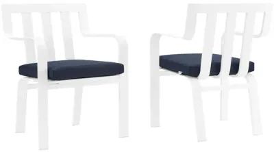 Modway Baxley 32" Modern Fabric Outdoor Patio Armchair in White/Navy (Set of 2)