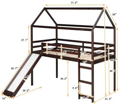 Merax Kids Children House Bed Loft Bed with Slide