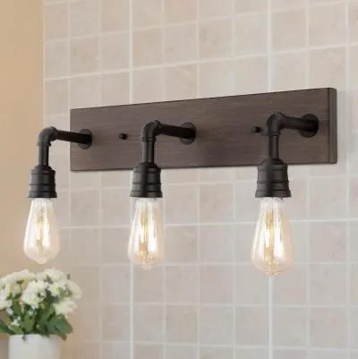 Corbett 22.13" 3-Light Rustic Farmhouse Iron LED Vanity, Oil Rubbed Bronze/Brown Wood Finish