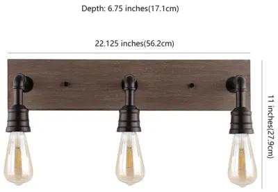 Corbett 22.13" 3-Light Rustic Farmhouse Iron LED Vanity, Oil Rubbed Bronze/Brown Wood Finish