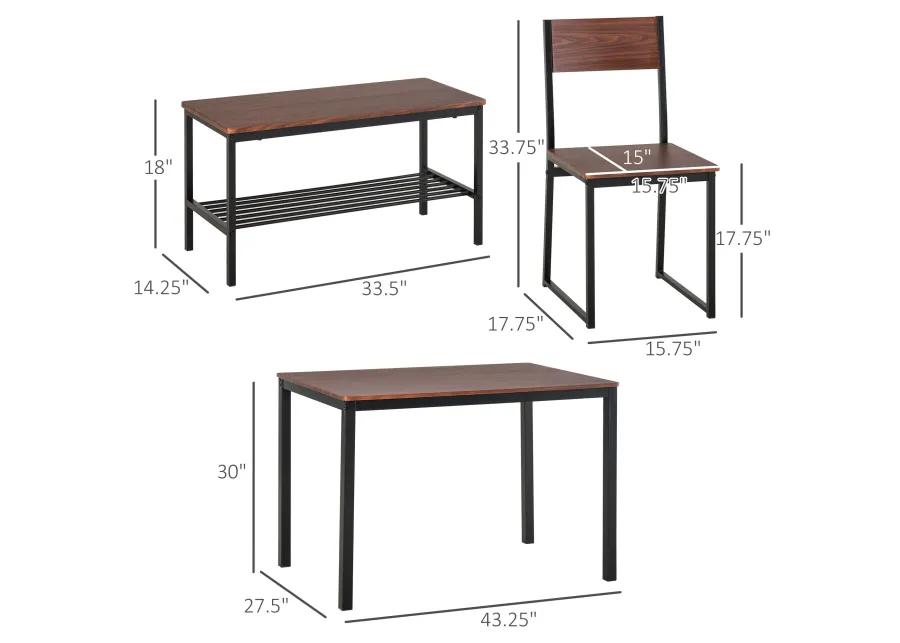 Wooden Kitchen Table and Chair Furniture with Storage Rack and Sitting Bench