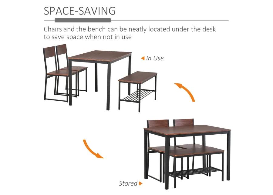 Wooden Kitchen Table and Chair Furniture with Storage Rack and Sitting Bench