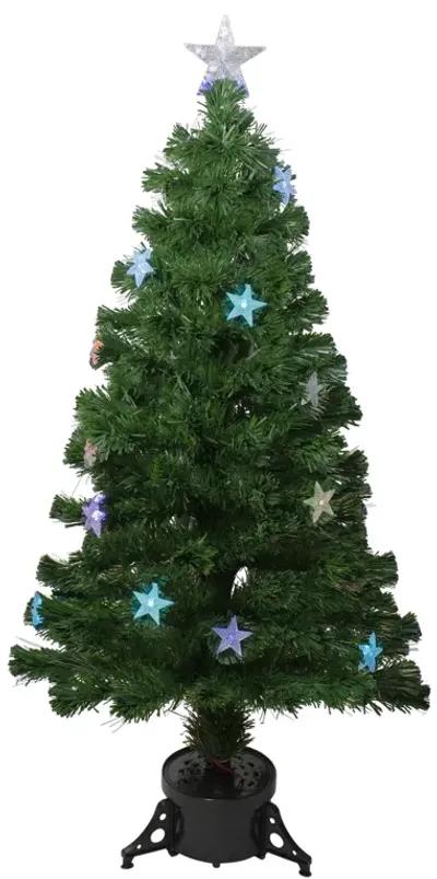 4' Pre-lit Potted Medium Pine Color Changing Star Artificial Christmas Tree - Multi-Color Fiber Optic LED Lights