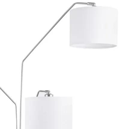 84 Inch Modern Floor Lamp, Three Drum Shades, Marble Base, White, Silver-Benzara