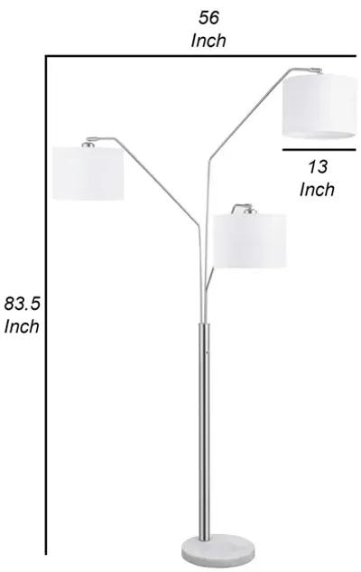 84 Inch Modern Floor Lamp, Three Drum Shades, Marble Base, White, Silver-Benzara