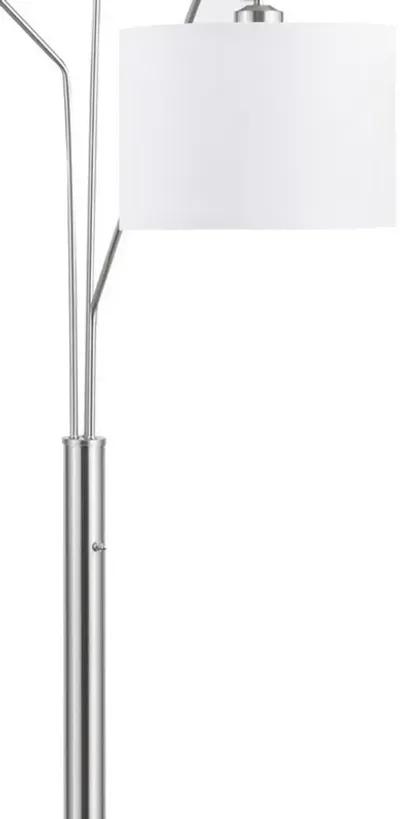 84 Inch Modern Floor Lamp, Three Drum Shades, Marble Base, White, Silver-Benzara