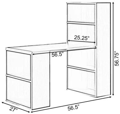 Computer Writing Workstation Table with Combo Bookshelf Bookcase, Large Cherry