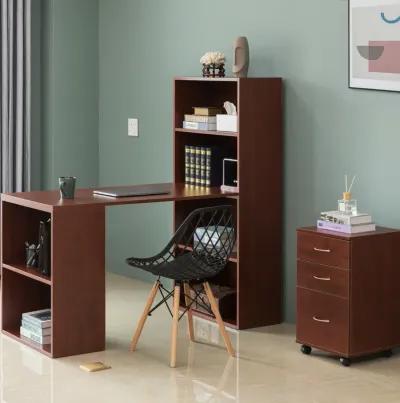 Computer Writing Workstation Table with Combo Bookshelf Bookcase, Large Cherry