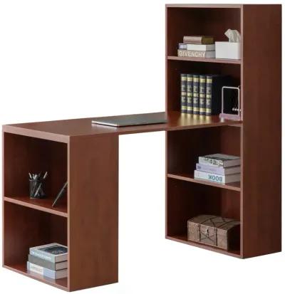 Computer Writing Workstation Table with Combo Bookshelf Bookcase, Large Cherry