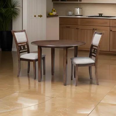 3pc 42 Inch Dining Table Set, Extendable Drop Leaves, 2 Chairs, Brown - Benzara