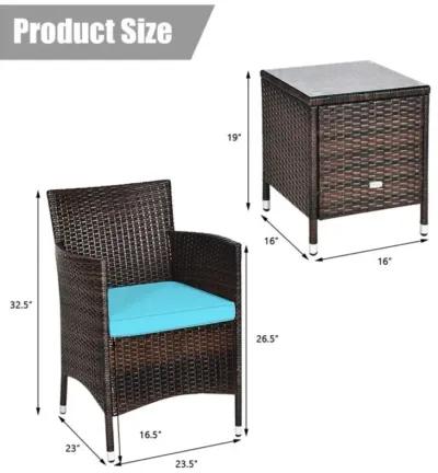 Hivvago 3 Pieces Ergonomic Wicker Patio Conversation Set