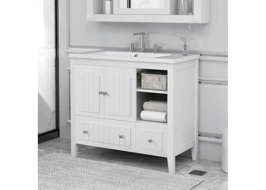 Merax Painted Finish 36" Bathroom Vanity with Ceramic Basin