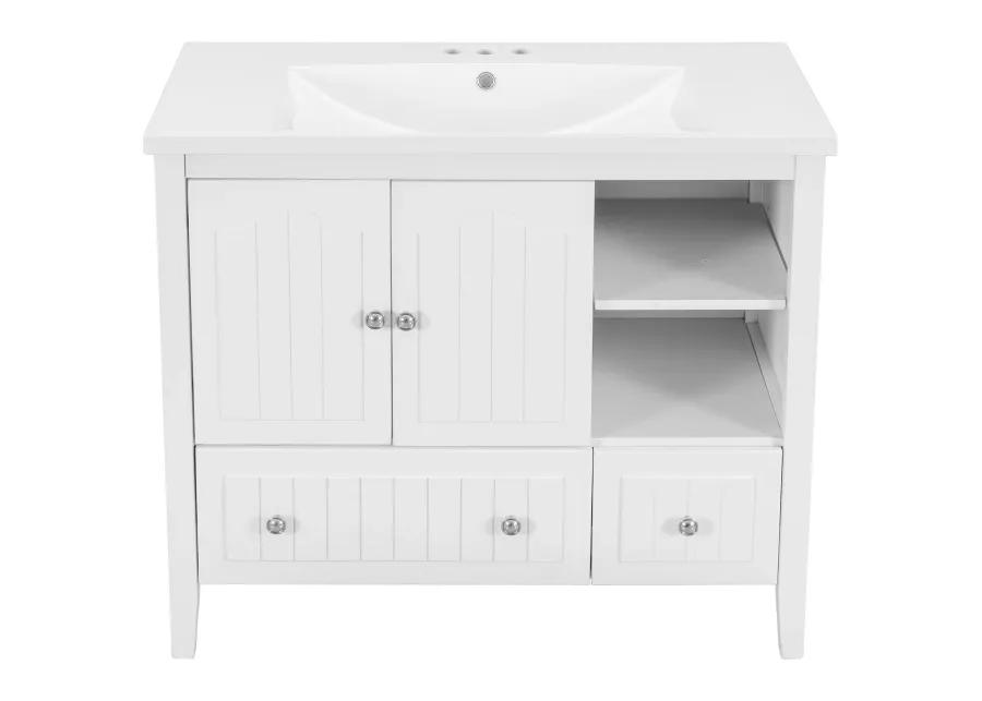 Merax Painted Finish 36" Bathroom Vanity with Ceramic Basin