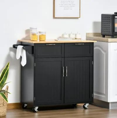 Black Kitchen Trolley: Modern Rolling Cart with Adjustable Shelving