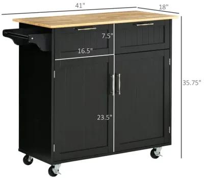 Black Kitchen Trolley: Modern Rolling Cart with Adjustable Shelving