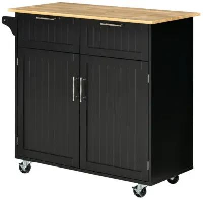 Black Kitchen Trolley: Modern Rolling Cart with Adjustable Shelving