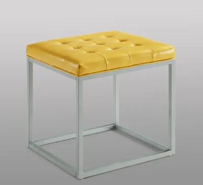 Homezia 18" Golden Yellow Faux Leather And Silver Cube Ottoman