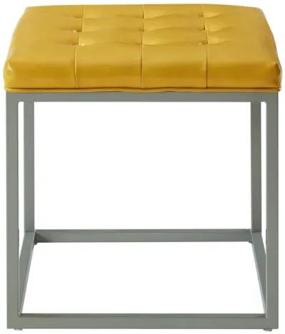 Homezia 18" Golden Yellow Faux Leather And Silver Cube Ottoman