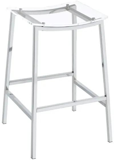 Ani 29 Inch Barstool Set of 2, Acrylic Clear Seat, Footrest, Chrome Metal - Benzara