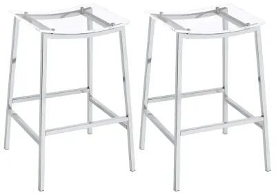 Ani 29 Inch Barstool Set of 2, Acrylic Clear Seat, Footrest, Chrome Metal - Benzara