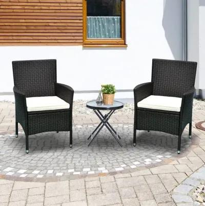 Alfresco Dining Pair: Dark Coffee Stackable Rattan Chairs with Cushions