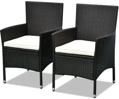 Alfresco Dining Pair: Dark Coffee Stackable Rattan Chairs with Cushions