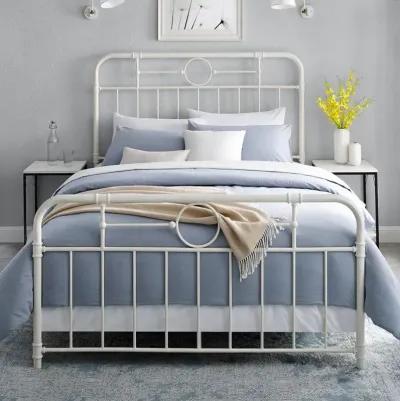 Belen Kox Vintage Industrial Queen Bedframe - Antique White, Belen Kox